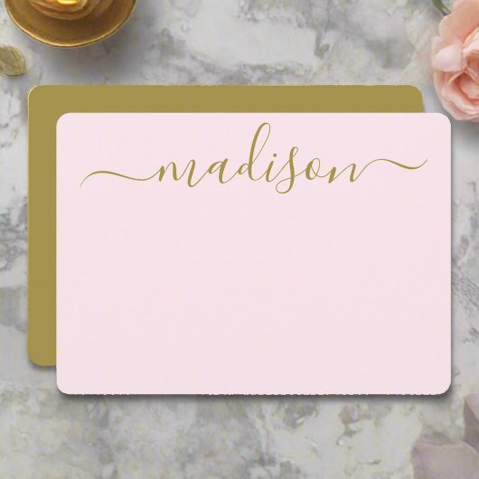 Custom Clean Blush Roze & Goud Typografie Naam Notitiekaartje