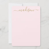 Custom Clean Blush Roze & Goud Typografie Script Notitiekaartje (Voorkant)