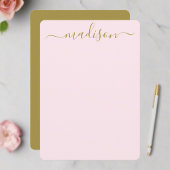 Custom Clean Blush Roze & Goud Typografie Script Notitiekaartje