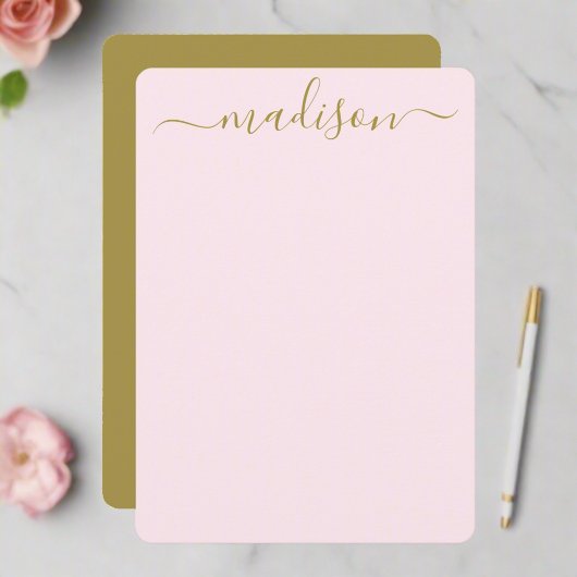 Custom Clean Blush Roze & Goud Typografie Script Notitiekaartje