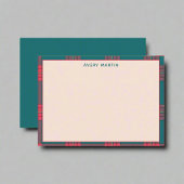 Custom Clean Naam Gingham Patroon Classy Monogram Notitiekaartje