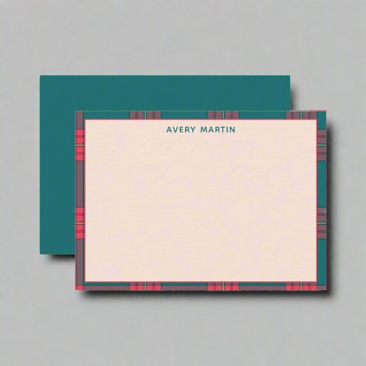 Custom Clean Naam Gingham Patroon Classy Monogram Notitiekaartje