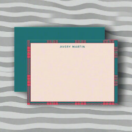 Custom Clean Naam Gingham Patroon Classy Monogram Notitiekaartje