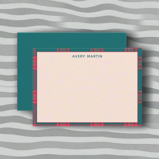 Custom Clean Naam Gingham Patroon Classy Monogram Notitiekaartje