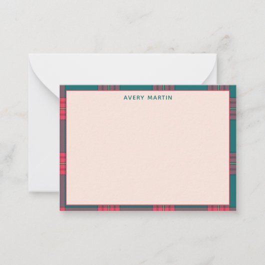 Custom Clean Naam Gingham Patroon Classy Monogram Notitiekaartje (Voorkant)