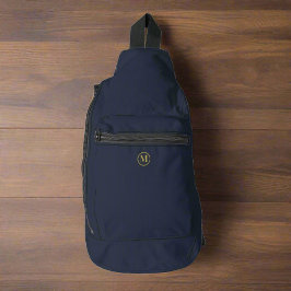 Custom Clean Navy Blauw Goud Initiaal Monogram Sling Bag