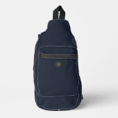 Custom Clean Navy Blauw Goud Initiaal Monogram Sling Bag (Voorkant)