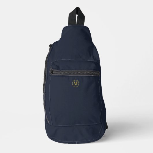Custom Clean Navy Blauw Goud Initiaal Monogram Sling Bag (Voorkant)