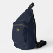Custom Clean Navy Blue Gold Initial Monogram Sling Bag (Rechterhoek)