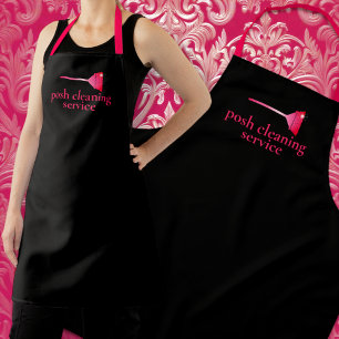 Custom Cleaning Service Hot Pink Name Black Staff Schort