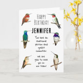 Custom Co-worker Happy Birthday Hummingbirds Kaart (Gele Bloem)