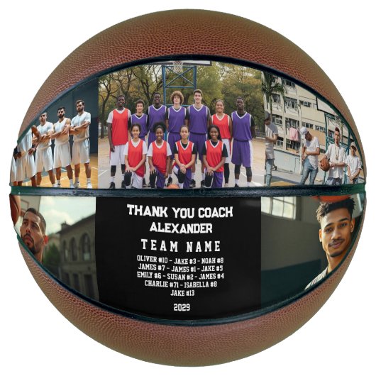 Custom Coach Bedankt Basketbal met Team Foto's (Voorkant)