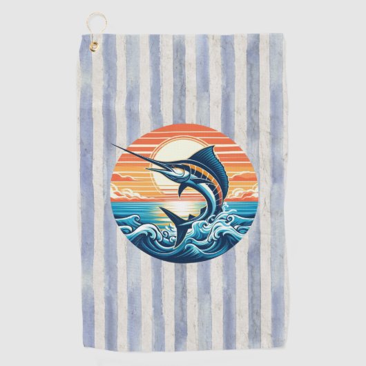 Custom Coastal/nautical/beach marlin sunset Golfhanddoek (Voorkant)