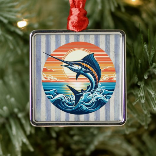 Custom Coastal/nautical/beach marlin sunset Metalen Ornament (Boom)