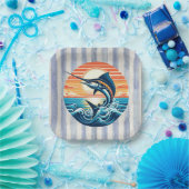 Custom Coastal/nautical/beach marlin sunset Papieren Bordje (Feest)
