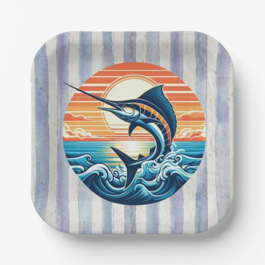Custom Coastal/nautical/beach marlin sunset Papieren Bordje (Voorkant)