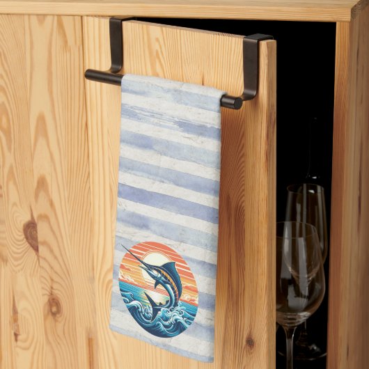 Custom Coastal/nautical/beach marlin sunset Theedoek (Derde Gevouwen)