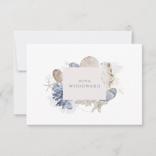 Custom Coastal Watercolor Coral Seashells  Notitiekaartje (Voorkant)