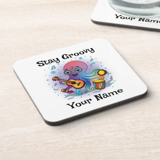 Custom Coaster | Retro Octopus | Name & Text Bier Onderzetter (Linkerzijde)