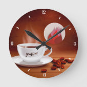 Custom Coffee Clock Cafe Wall Art Personalized Ronde Klok (Voorkant)