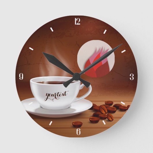 Custom Coffee Clock Cafe Wall Art Personalized Ronde Klok (Voorkant)