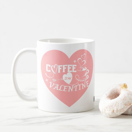 Custom Coffee Lover Pink Heart Arrow Valentine Koffiemok (Met donut)