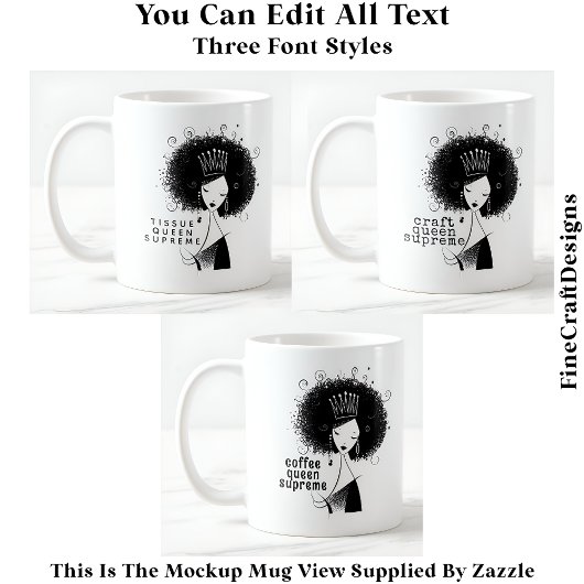 Custom Coffee Queen met Afro Quote 040 Nieuwigheid Koffiemok