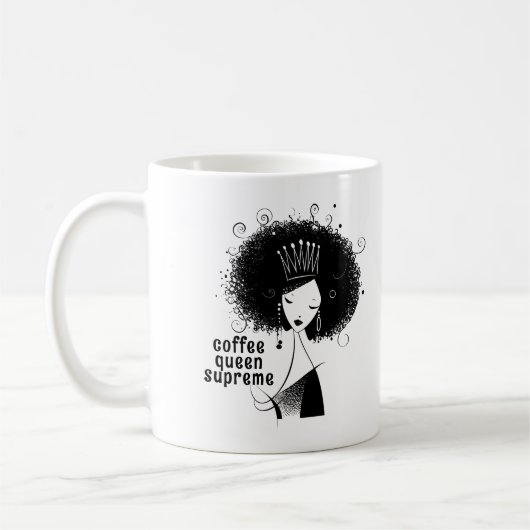 Custom Coffee Queen met Afro Quote 040 Nieuwigheid Koffiemok (Links)