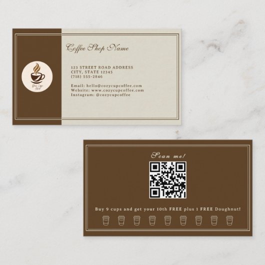 Custom Coffee Shop Business Card – Personalized  Visitekaartje (Voorkant / Achterkant)
