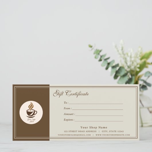 Custom Coffee Shop Gift Certificate | Personalized (Staand voorkant)