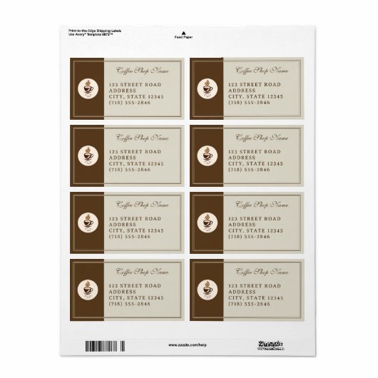 Custom Coffee Shop Shipping Labels – Personalized  (Full Sheet)