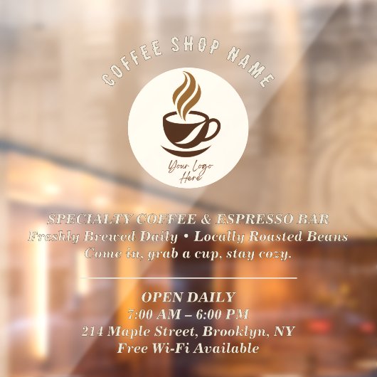 Custom Coffee Shop Window Cling – Personalized  Raamsticker (Vel 2)
