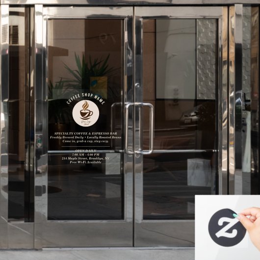 Custom Coffee Shop Window Cling – Personalized  Raamsticker (Kantoordeur)