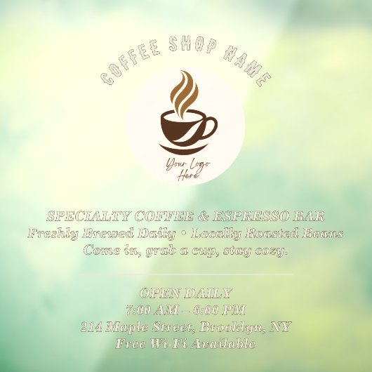 Custom Coffee Shop Window Cling – Personalized  Raamsticker (Vel 3)