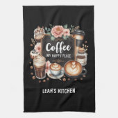 ☕Custom Coffeecore Keuken Cafe Koffie Happy Place Theedoek (Verticaal)
