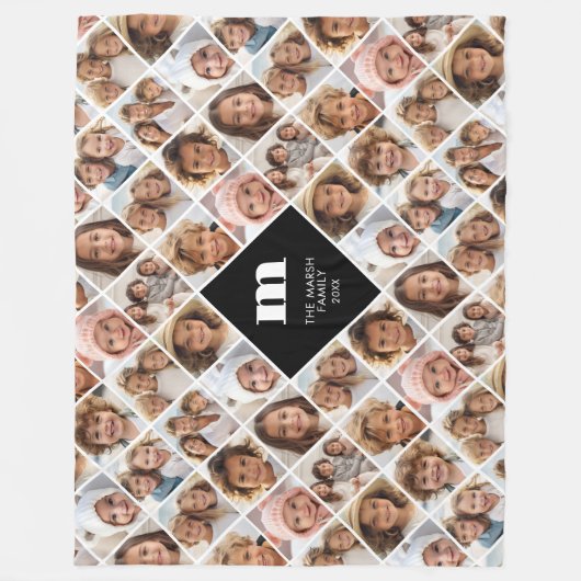 Custom Collage 12 Foto - funky familie monogram Fleece Deken (Voorkant)