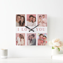 Custom Collage Photos Wall Clock | Valentine Gift Vierkante Klok