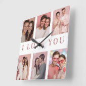 Custom Collage Photos Wall Clock | Valentine Gift Vierkante Klok (Hoek)