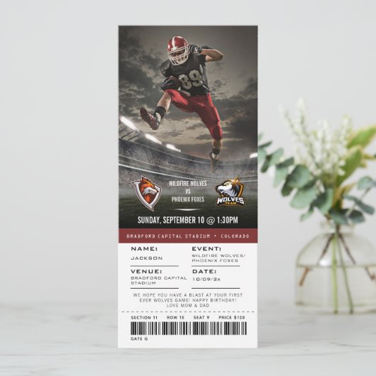 Custom College Football Game Ticket Kaart (Staand voorkant)