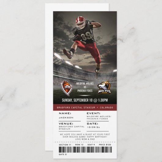 Custom College Football Game Ticket Kaart (Voorkant / Achterkant)