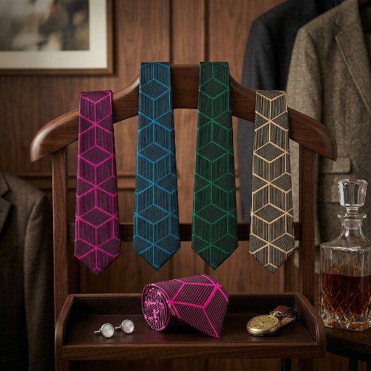 Custom Color Geometric 3D Cube Pattern Stropdas