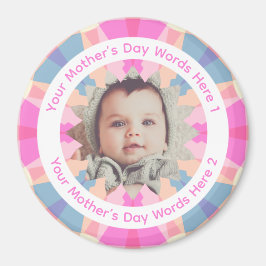 Custom Colorful Funky Mother’s Day Pink Star Photo Magneet