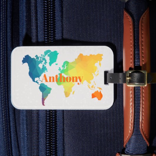 Custom Colorful World Map Monogram Name Luggage   Bagagelabel (Voorkant Insitu 4)