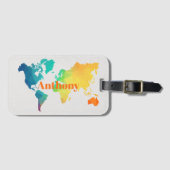 Custom Colorful World Map Monogram Name Luggage   Bagagelabel (Voorkant (horizontaal))