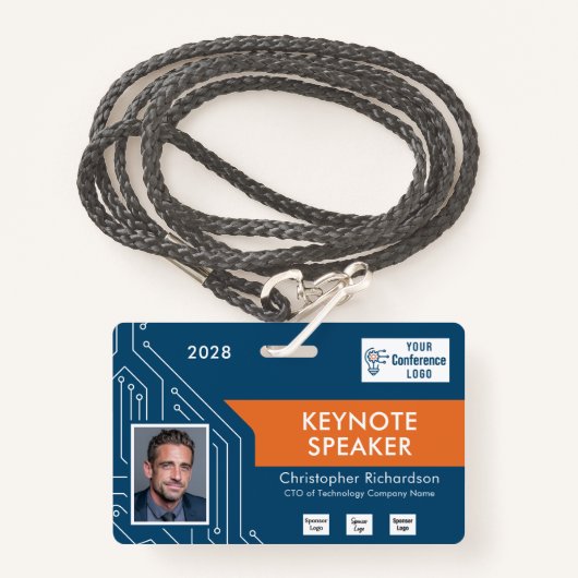 Custom Colors Technology Keynote Photo ID Badge (Voorkant met draagriem)