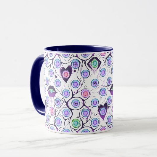 Custom Combo Mug with Unique Eye and Heart Design Mok (Voorkant links)