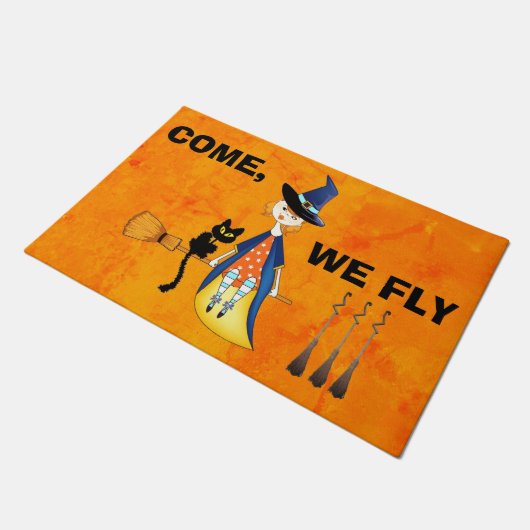 Custom COME, WE VLIEGEN WIT-Sinaasappel Welkom Dec Deurmat (Schuin)