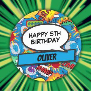 Custom Comic Book Superhero Verjaardagsfeestje Bla Ronde Sticker