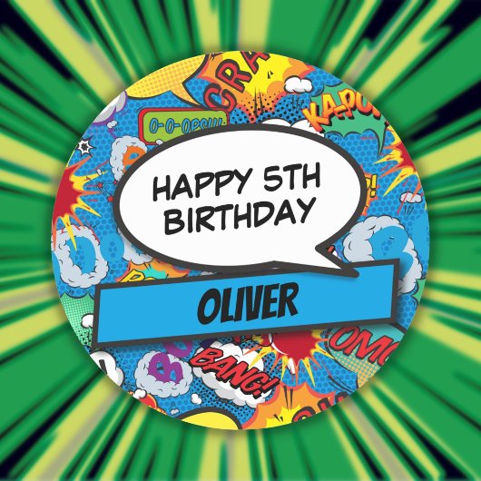 Custom Comic Book Superhero Verjaardagsfeestje Bla Ronde Sticker