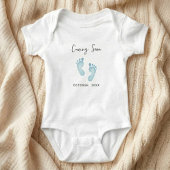 Custom Coming Soon Baby Bodysuit, Blue Footprints  Romper